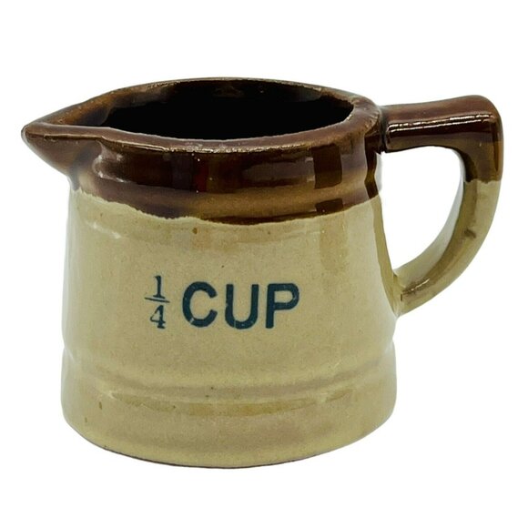 Vintage Stoneware Crock Pitcher Measuring Cup Set of 3 Brown Drip Redware - Picture 2 of 9